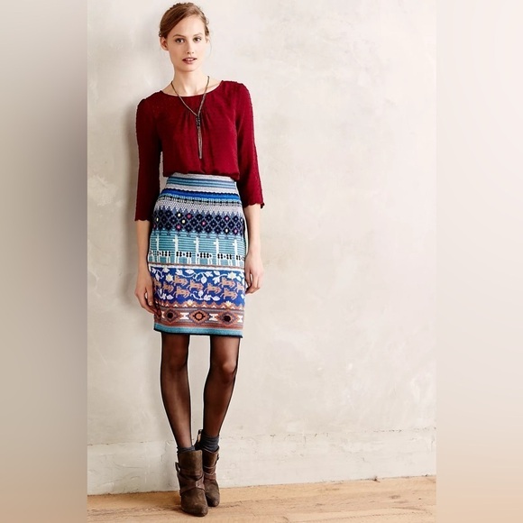 Anthropologie Dresses & Skirts - Anthropologie HWR MEDIUM Llama Line Sweater Skirt fall 42% wool alpaca cotton